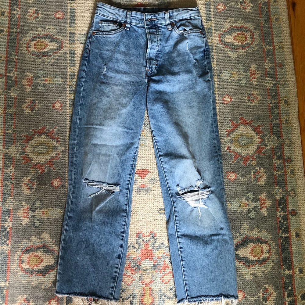 high waisted ripped knee mom jeans